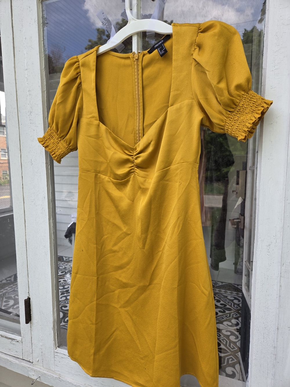 Forever 21 Mustard Yellow Puff-Sleeve Mini Dress